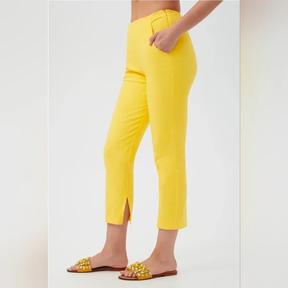 Trina Turk Slim Leg Stretch Cropped Pant: Geo Jacquard Yellow: Size- 10 - Picture 3 of 16